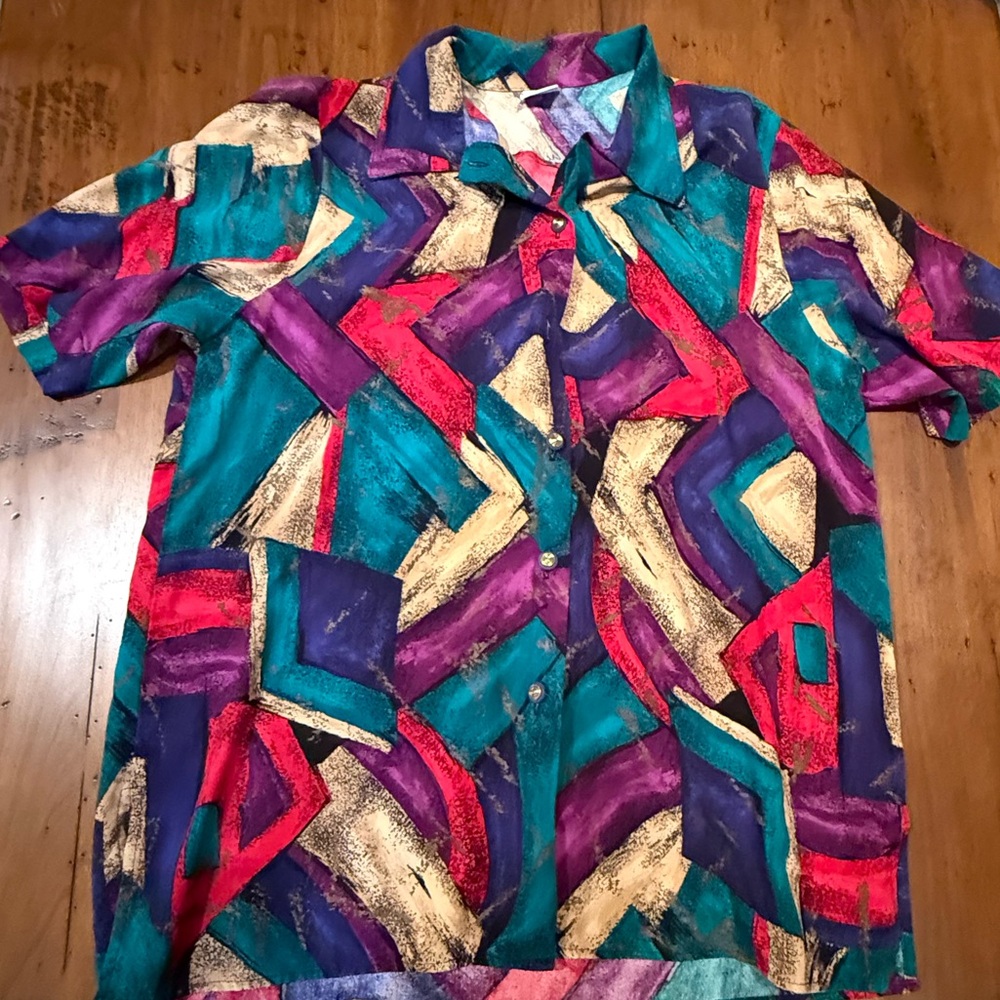Vintage Multicolor Abstract Burning Man Festival Button Down Shirt